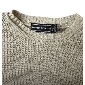 Vintage David Taylor Mens XL Beige Open Knit Long Sleeve Crewneck Sweater USA